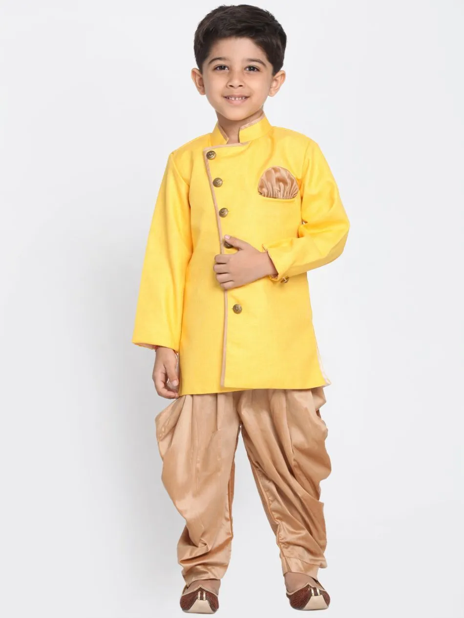 Jashvi Boy's Yellow Jute Silk Blend Sherwani Set