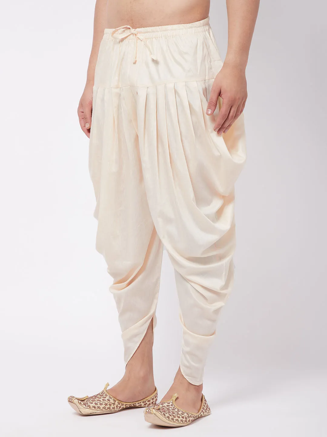 Jashvi Men's Cream Cotton Blend Cowl Dhoti