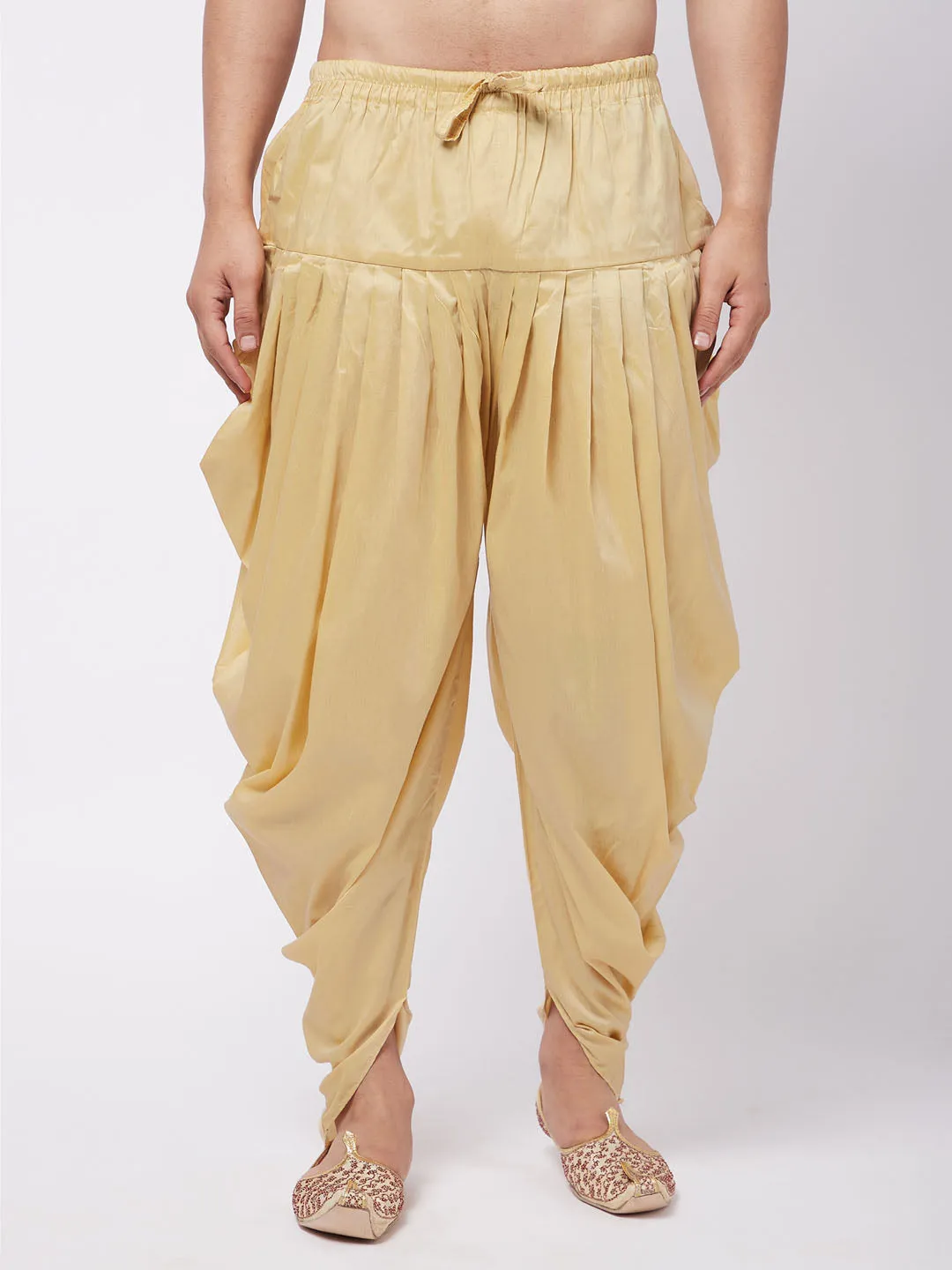 Jashvi Men's Gold Cotton Blend Cowl Dhoti