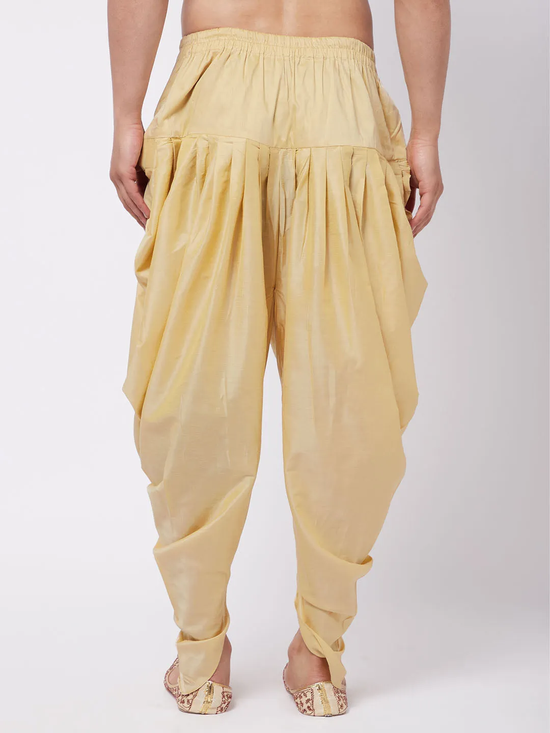 Jashvi Men's Gold Cotton Blend Cowl Dhoti