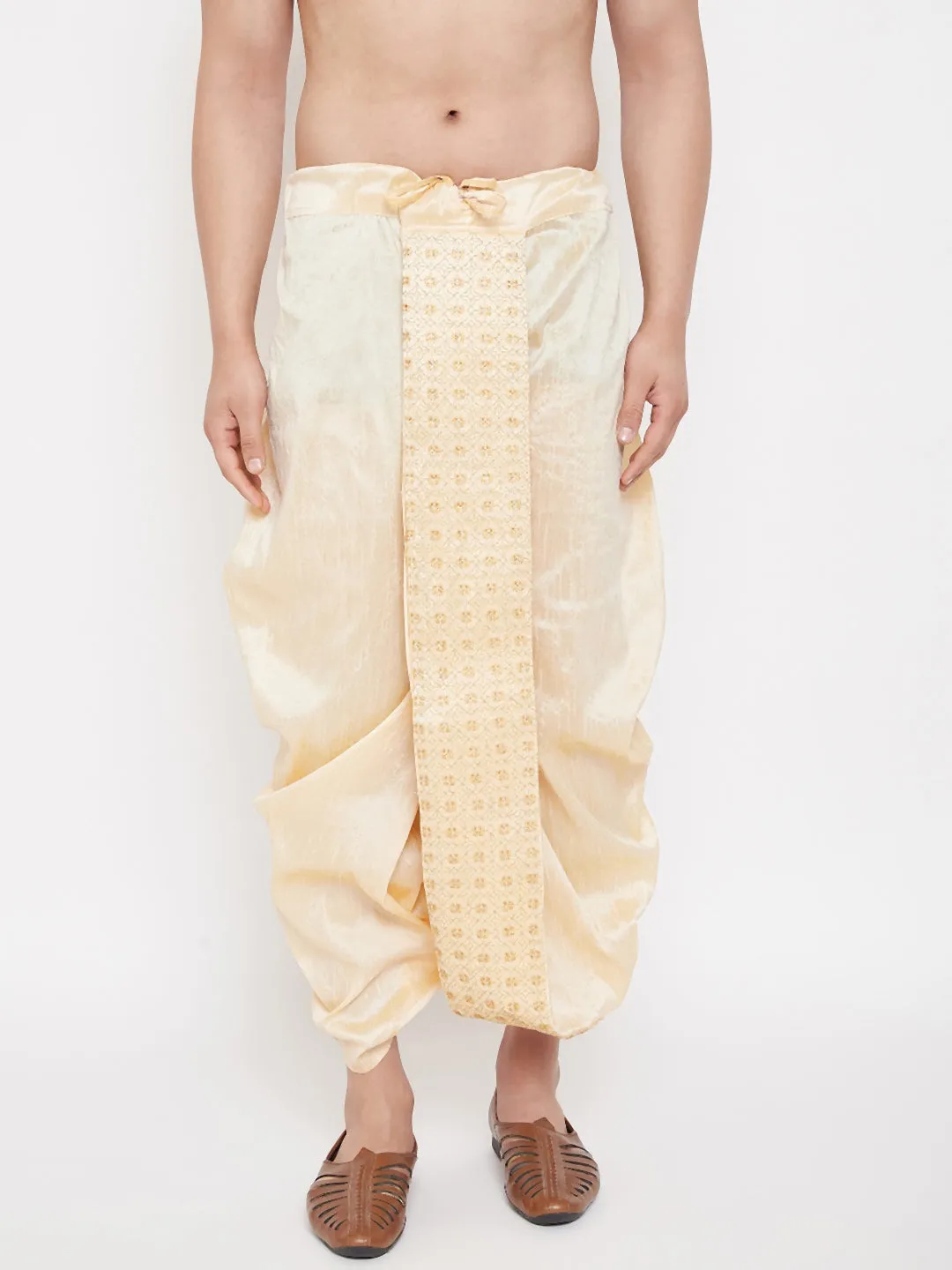 Jashvi Men's Gold Embroidred Dhoti