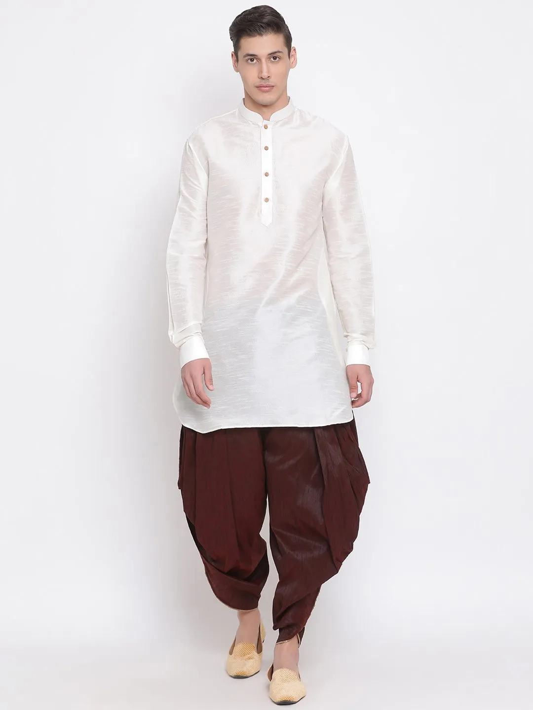 Jashvi Men's Wine Silk Blend Dhoti Pant