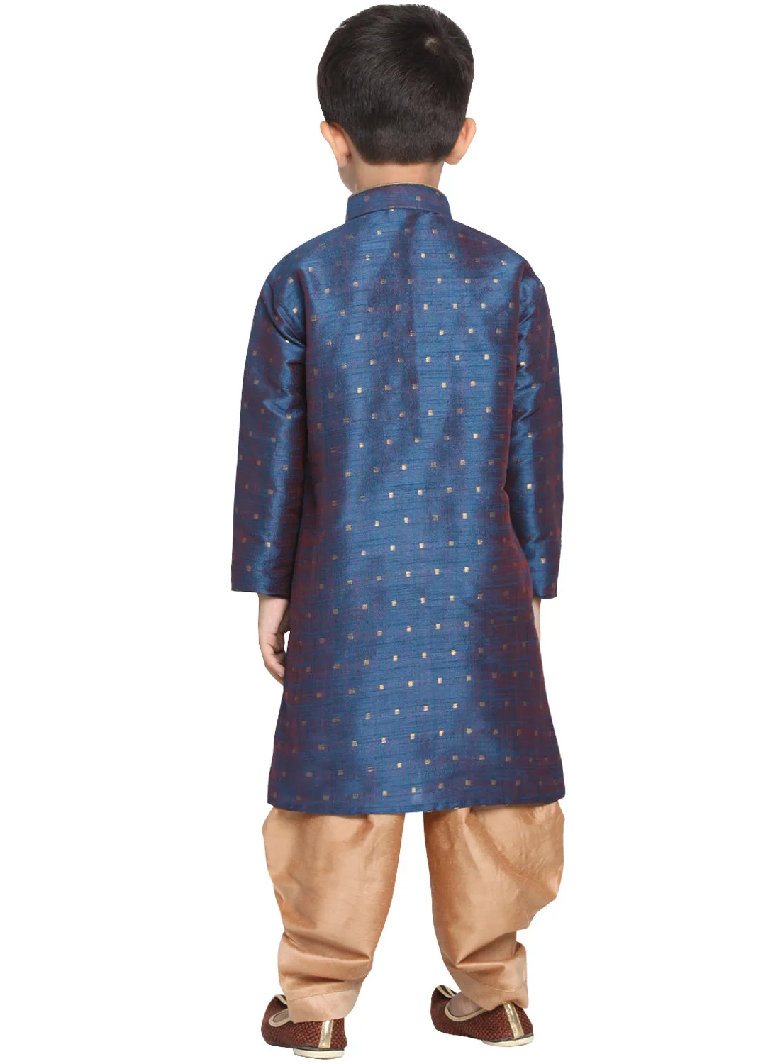 Jashvi Silk Blend Blue And rose Gold Woven Sibling Set