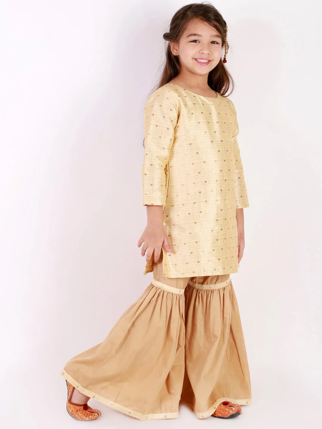 Jashvi Silk Blend Gold And rose Gold Woven Sibling Set