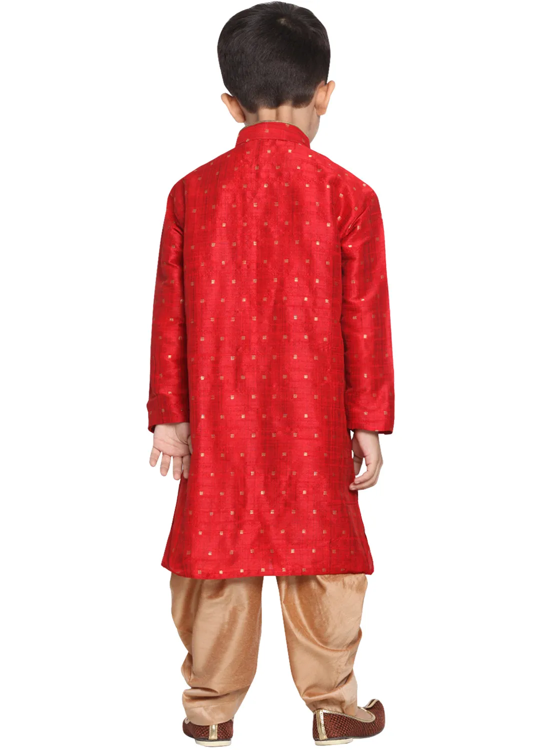 Jashvi Silk Blend Maroon Woven Sibling Set