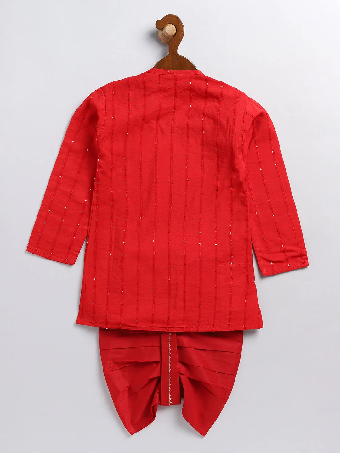 Jashvi SISHU Boy's Red Embellished Angrakha Kurta Dhoti Set