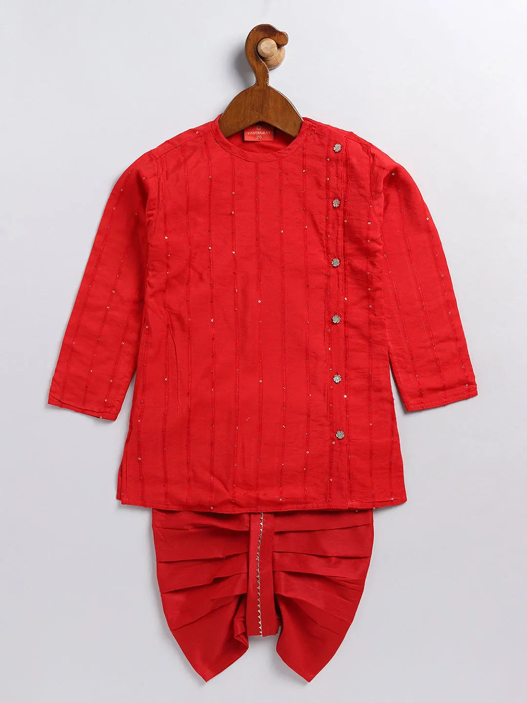 Jashvi SISHU Boy's Red Embellished Angrakha Kurta Dhoti Set