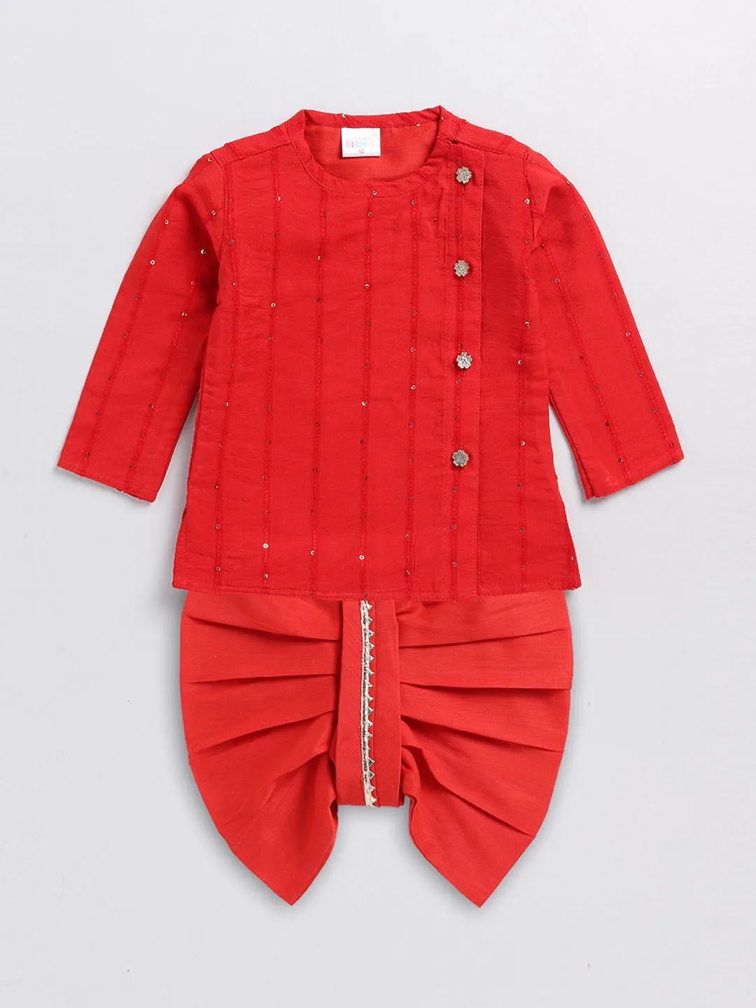 Jashvi SISHU Boy's Red Embellished Angrakha Kurta Dhoti Set