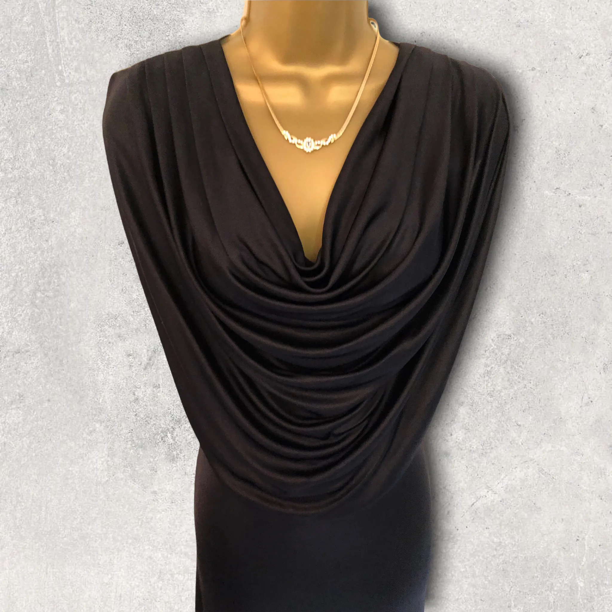 Jean Colonna Rare Vintage Black Silk Jersey Cowl Neck Dress UK 12 US 8 EU 40