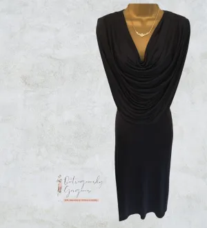 Jean Colonna Rare Vintage Black Silk Jersey Cowl Neck Dress UK 12 US 8 EU 40