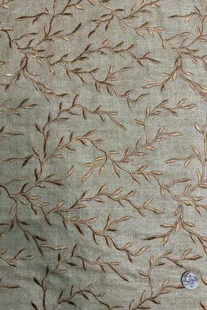 Khaki Embroidered Silk Linen MEMT-017