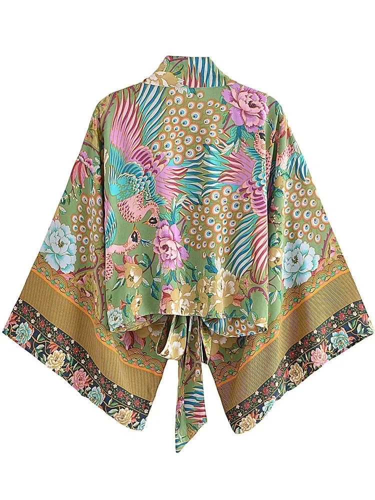 Kimono Tie Top Mistic Peacock