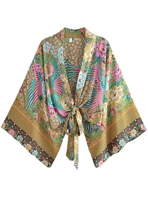 Kimono Tie Top Mistic Peacock