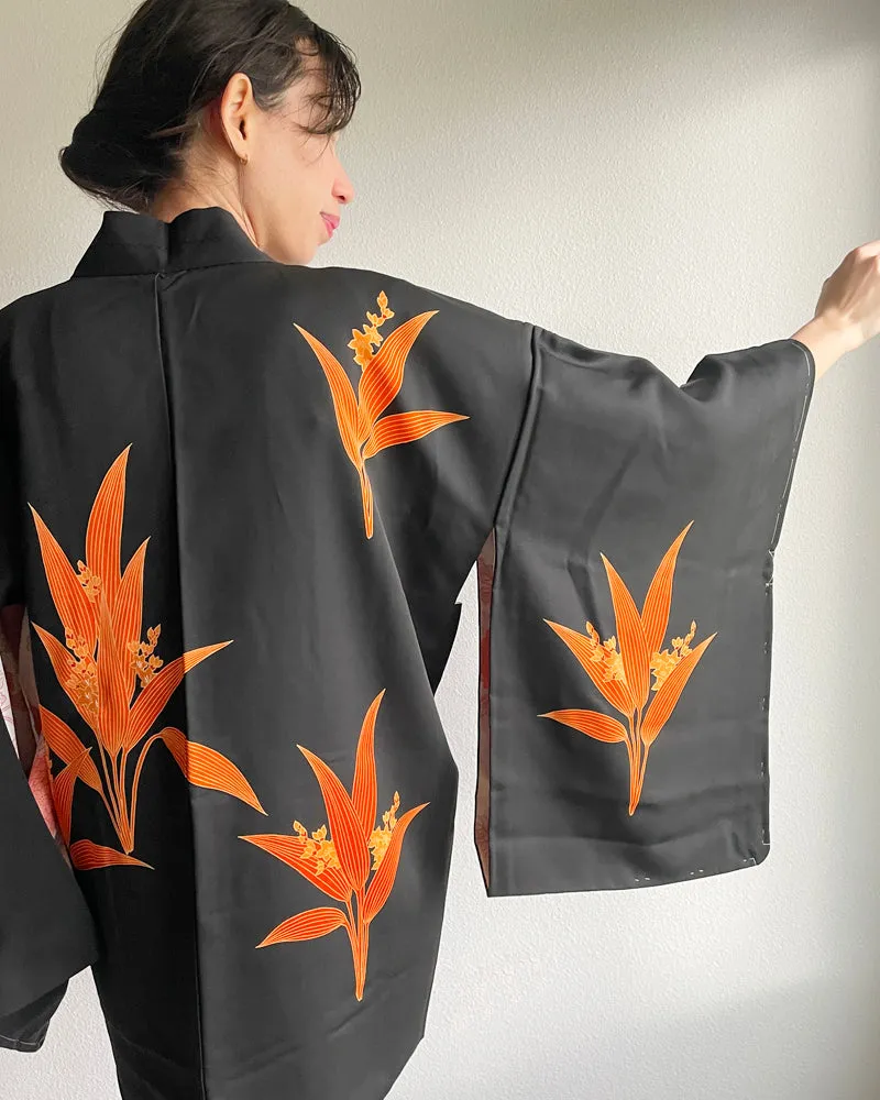 Lily of the Valley Black Haori Kimono Jacket