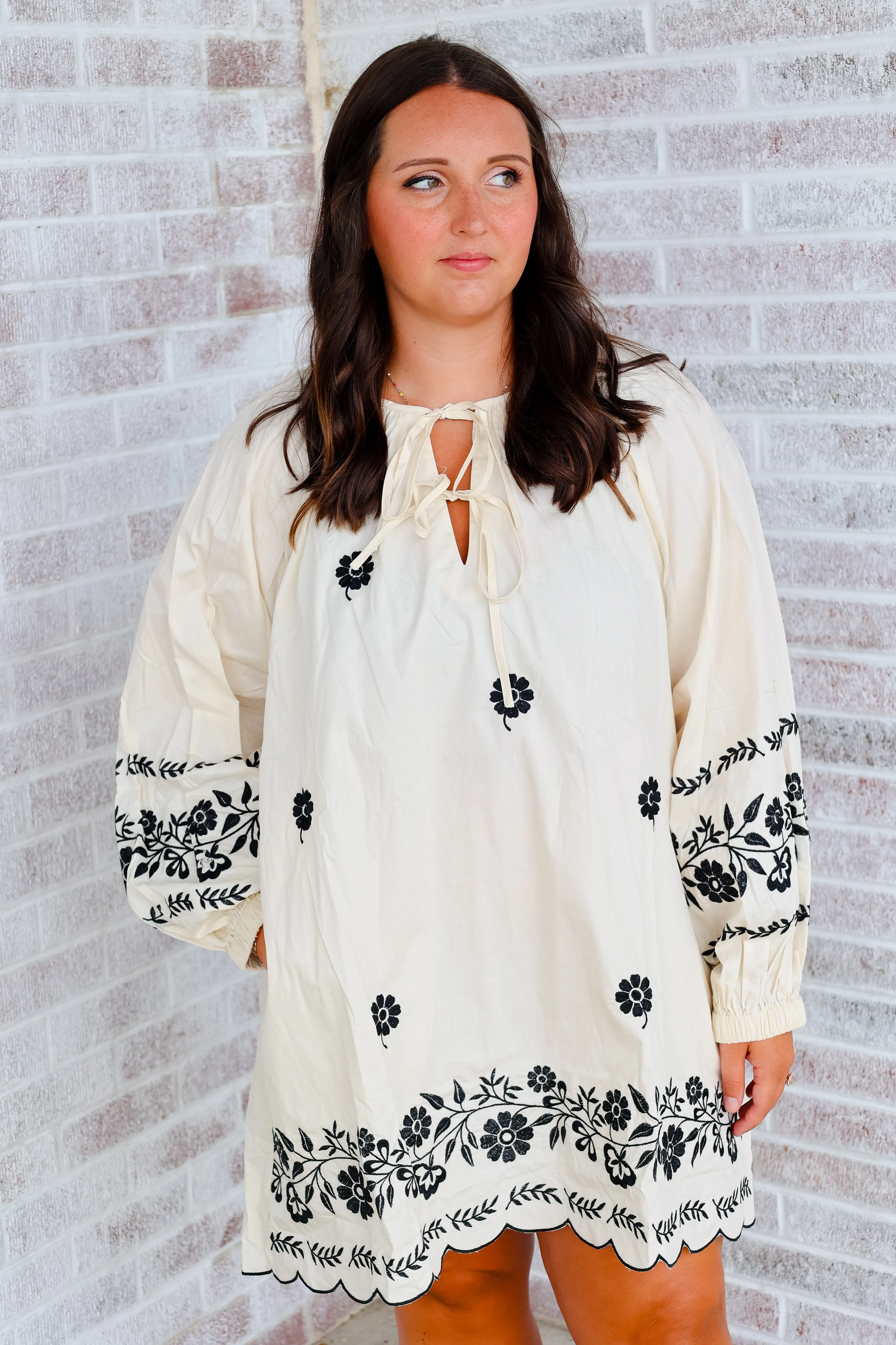 Live Fearlessly Embroidered Peasant Mini Dress