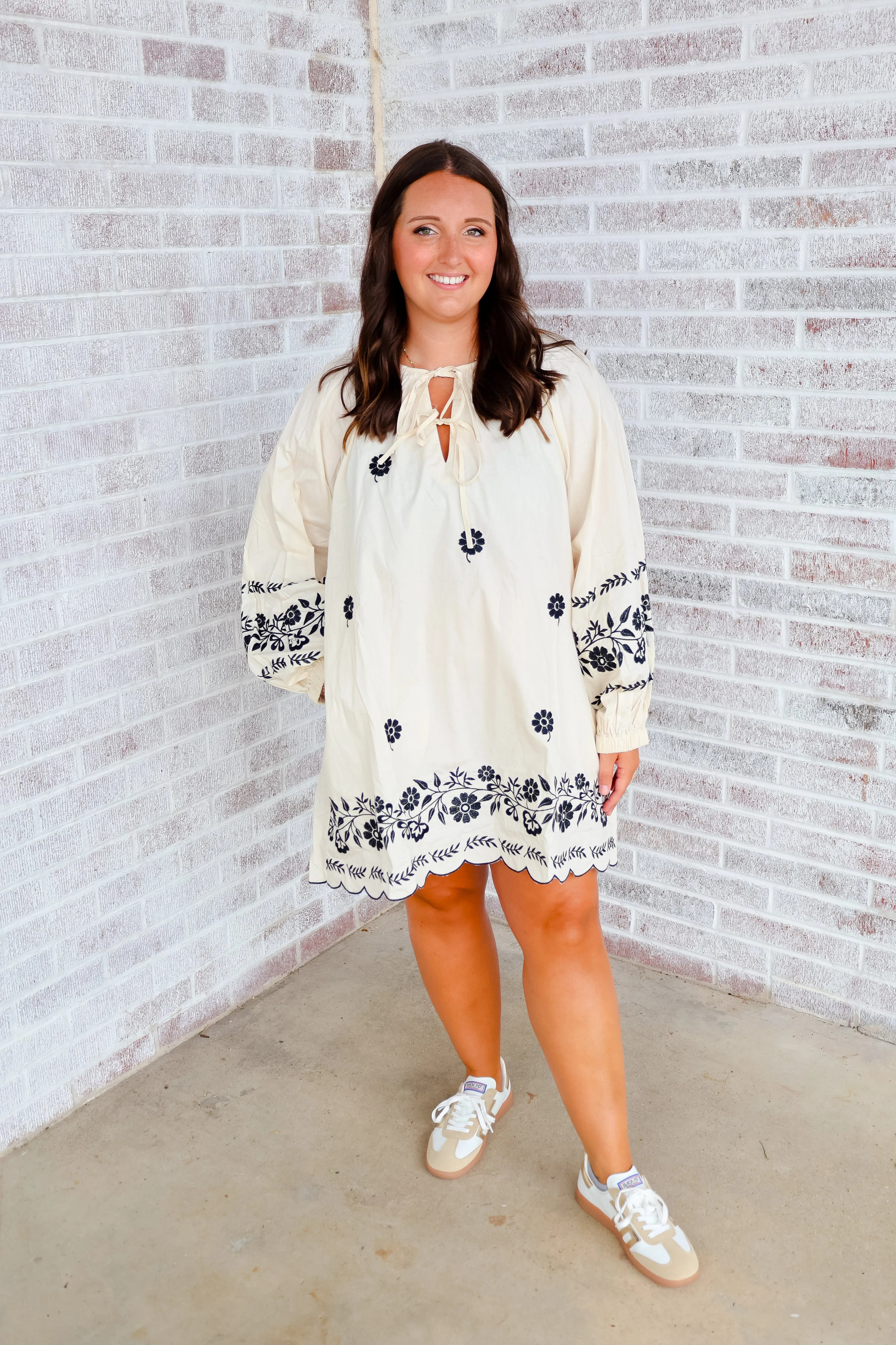 Live Fearlessly Embroidered Peasant Mini Dress