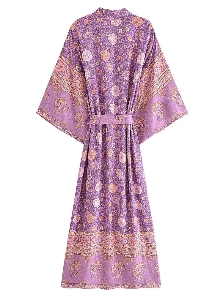 Long Kimono Purple Floral