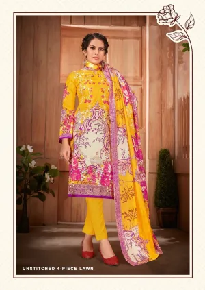 Luxury Lawn Cotton Yellow Unstitched Cotton Suits for Women