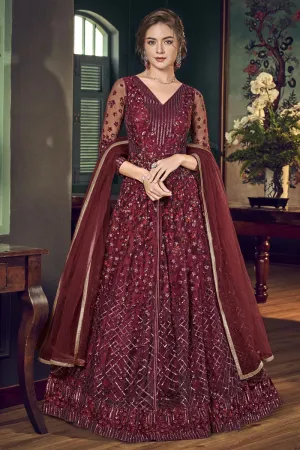 Majestic Maroon Fancy Embroidered Anakarli Suit