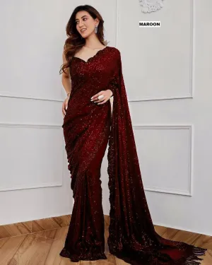 Maroon Georgette All Over Luxury Sequins Saree