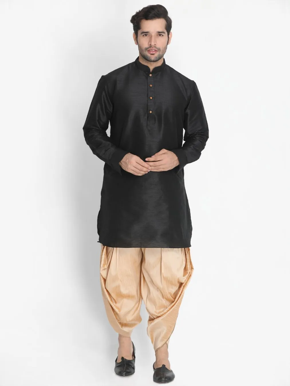 Men's Gold Cotton Silk Blend Dhoti - Vastramay