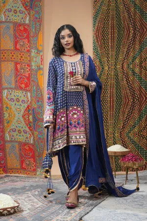 Navy Blue Embellished Crepe Silk Dhoti Set