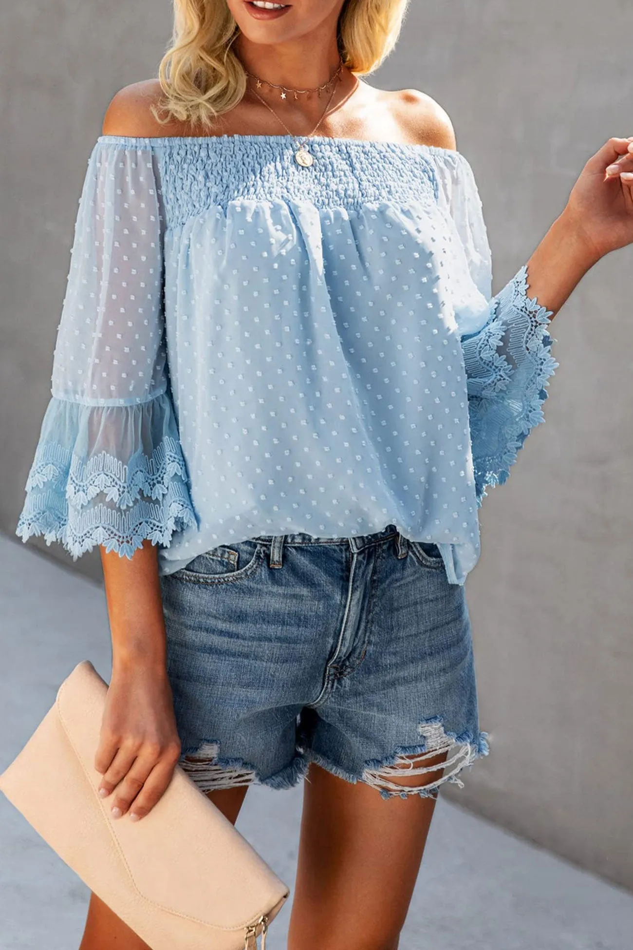 Off-shoulder Flares Sleeve Ruffle Chiffon Tops