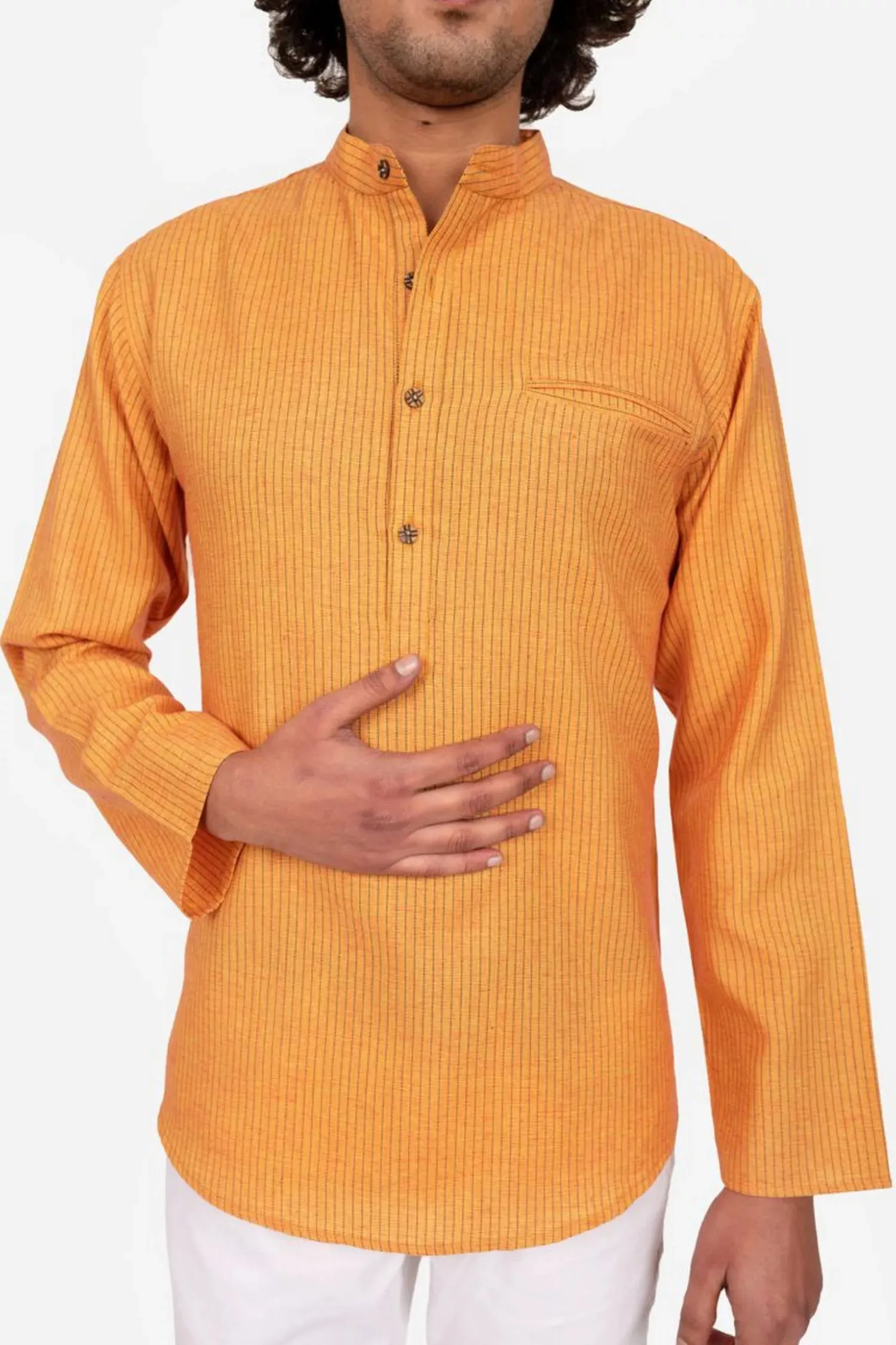 Orange Striped Short Kurta