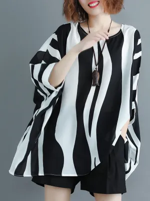 Original Chiffon Batwing Sleeves Striped Shirts Tops