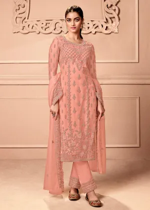 Pant Style Appealing Peach Embroidered Wedding Salwar Suit