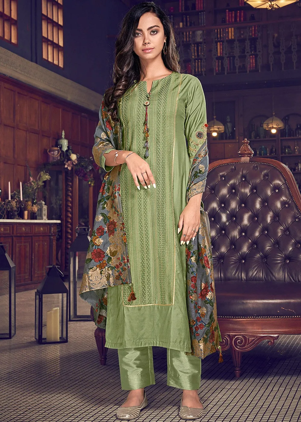 Pant Style Splendid Green Embroidered Designer Suit