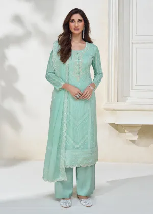 Pastel Aqua Blue Organza Silk Designer Salwar Suit