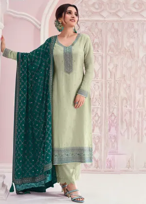 Pastel Green Thread Embroidered Silk Salwar Suit