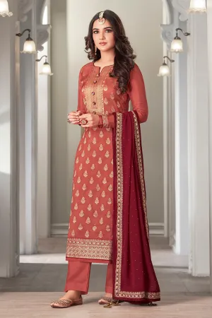 Peach Dola Jacquard Silk Festival Salwar Kameez