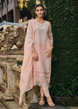 Peach Soft Organza Embroidered Designer Salwar Suit