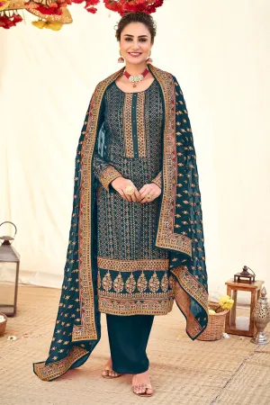 Peacock Blue Blooming Georgette Pakistani Style Salwar Suit