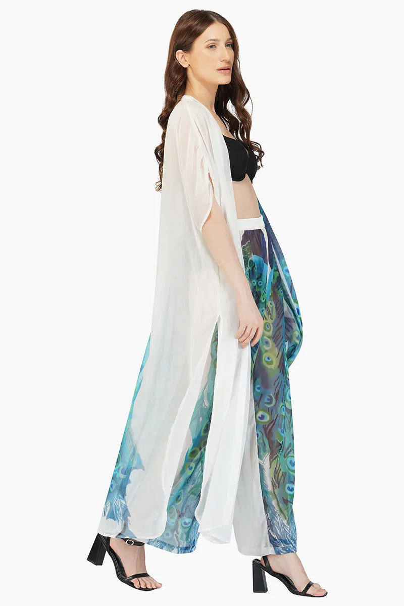 Peacock Chiffon Kimono Cover Up