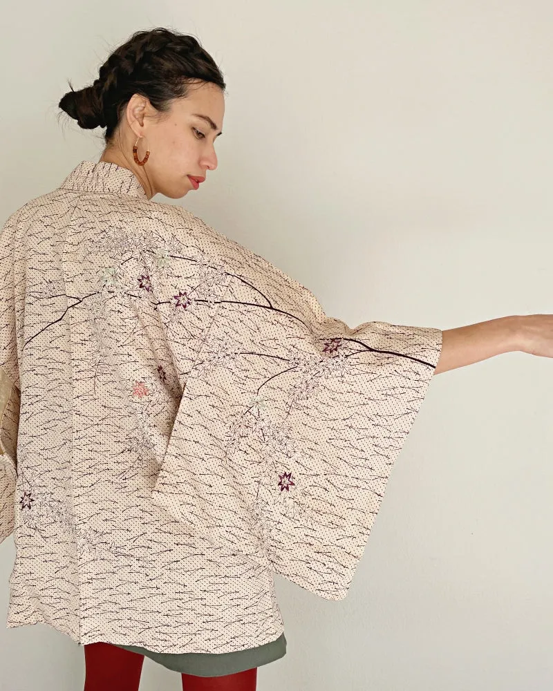 Pine Needle and Maple Embroidery Haori Kimono Jacket