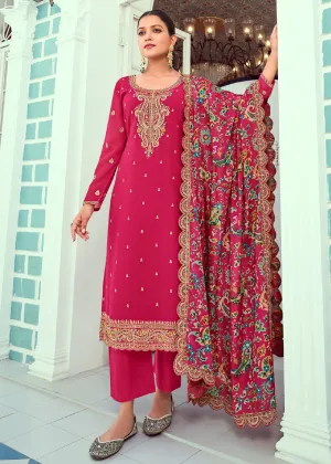 Pink Real Georgette Embroidered Pant Style Salwar Suit