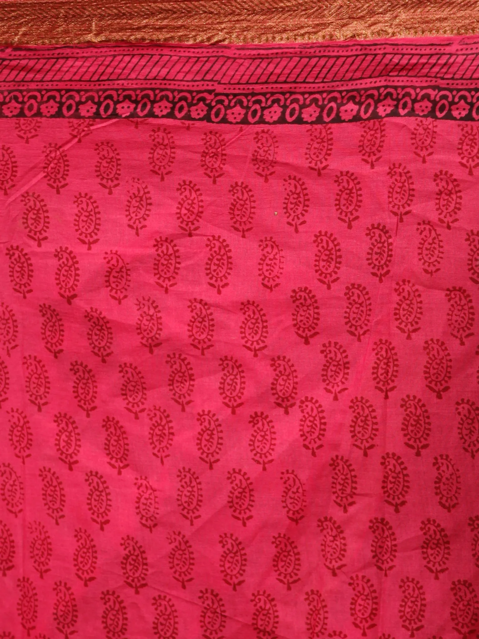 Pink Rust Black Bagh Printed Maheshwari Cotton Saree - S031703326