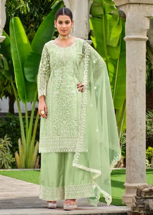 Pista Green Stone & Cording Work Festive Palazzo Suit