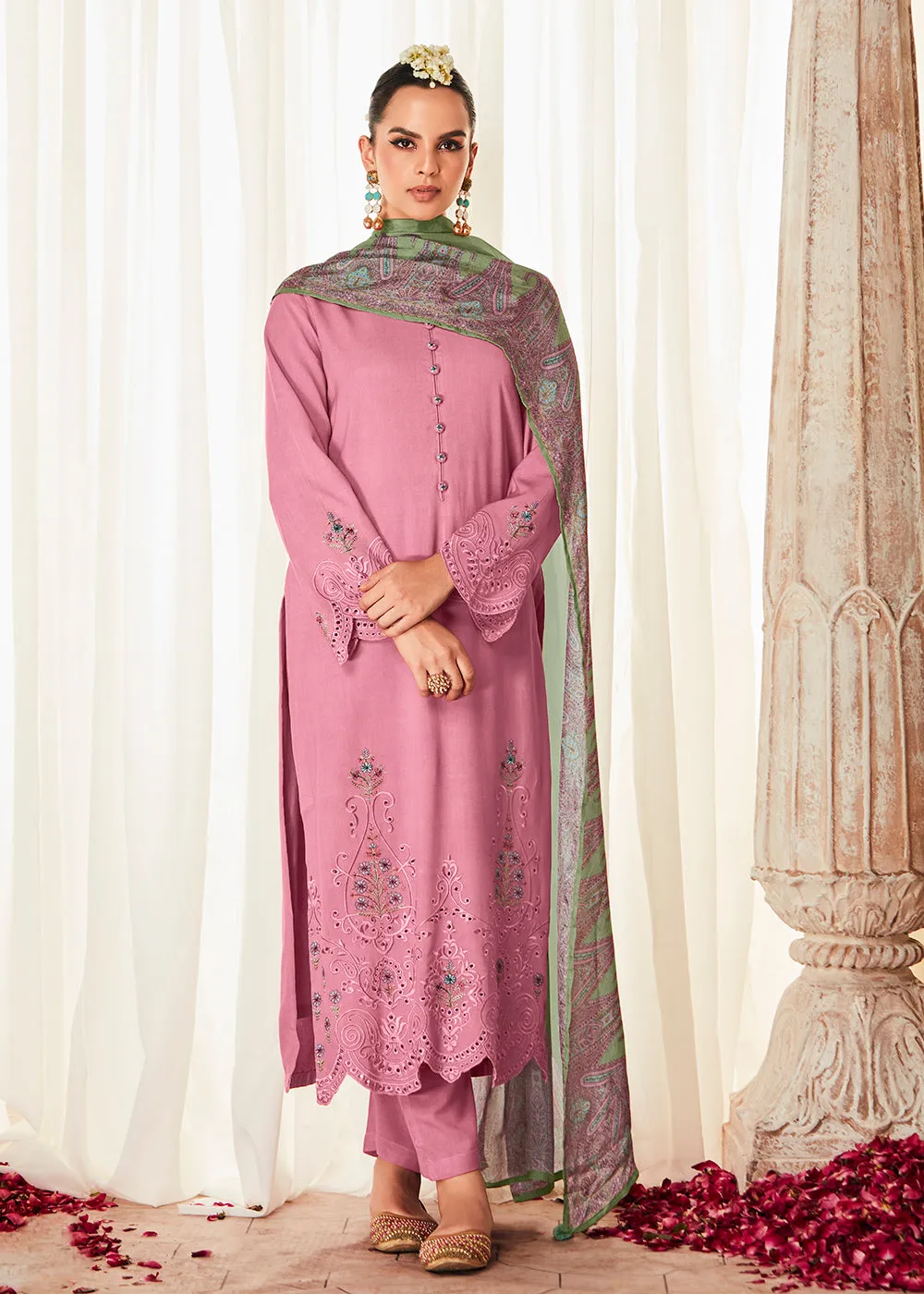 Pleasing Pink Suzani Inspired Embroidered Ethnic Salwar Suit