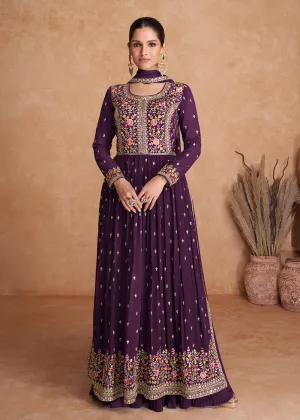 Plum Wine Wedding Long Top Georgette Palazzo Suit