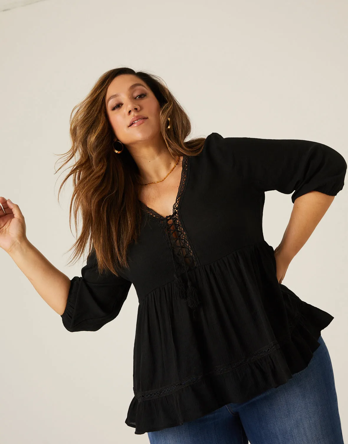 Plus Size Woven Tiered Top