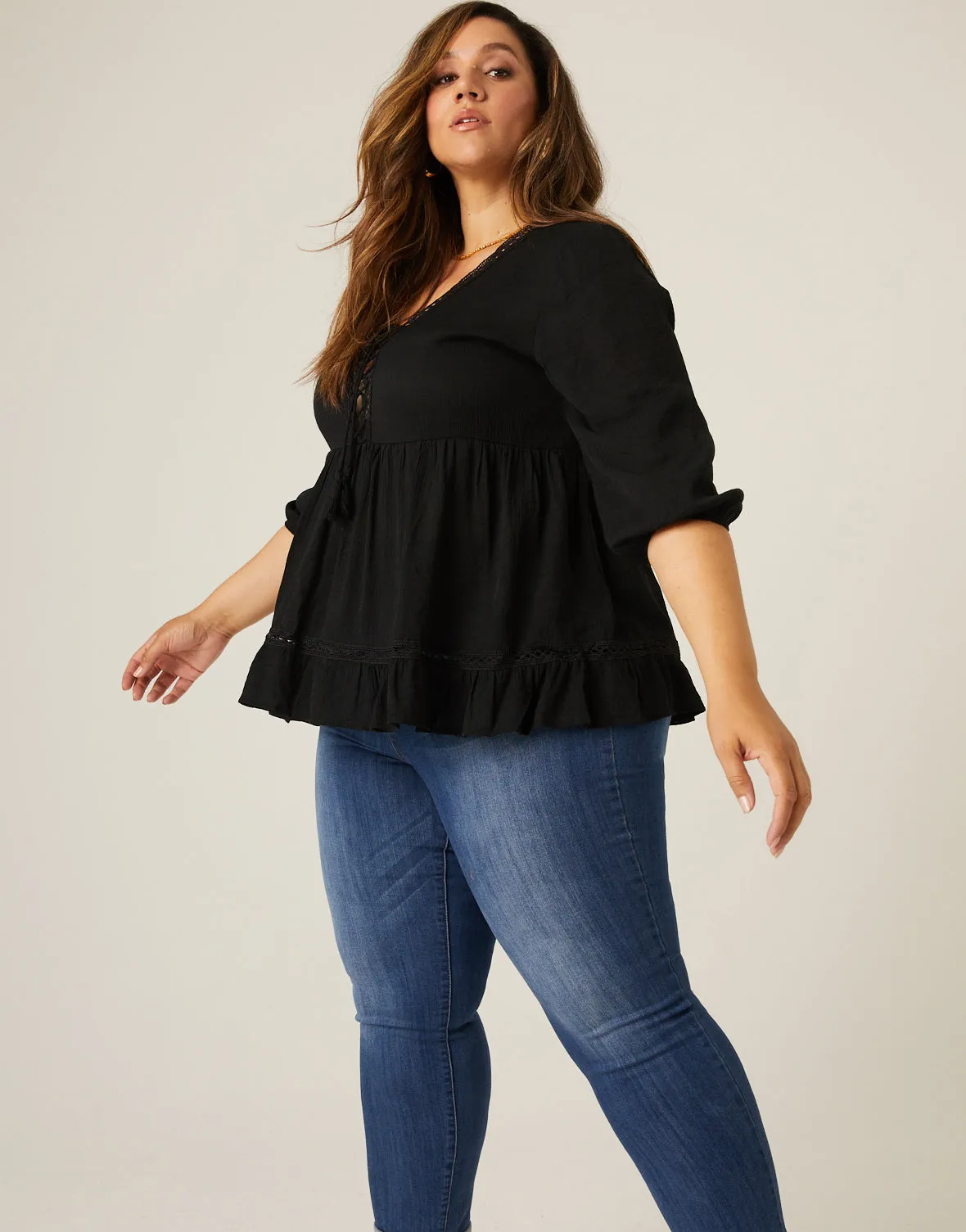 Plus Size Woven Tiered Top