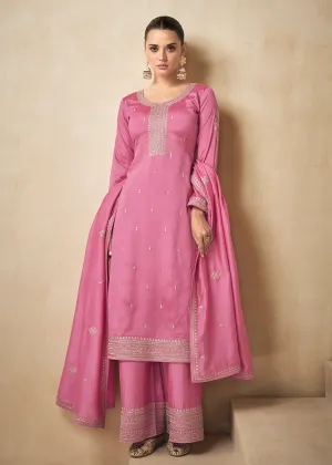 Premium Silk Pretty Pink Embroidered Straight Pant Salwar Suit