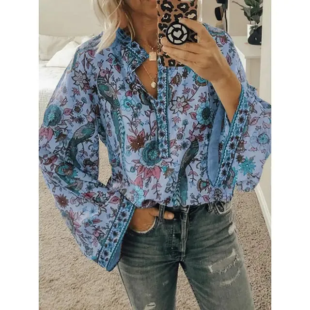 Printed Loose Blouse Tops