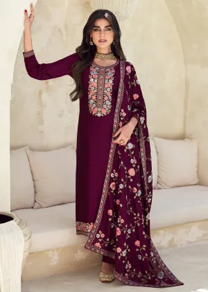 Purple Premium Silk Thread Embroidered Trendy Salwar Suit