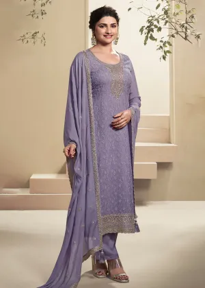 Purple Schiffli Embroidered Organza Salwar Suit