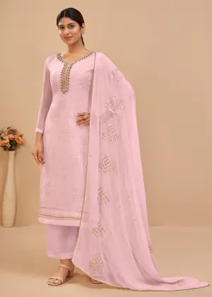 Radiant Pink Sequins & Khatli Work Festive Palazzo Suit